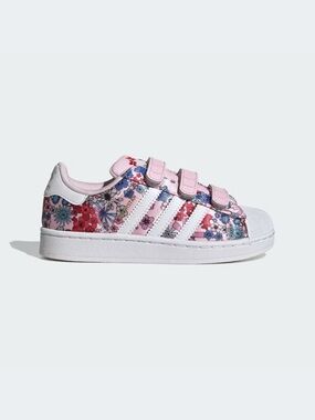 adidas Kids Floral Pink Velcro Sneakers with White Shell Toe